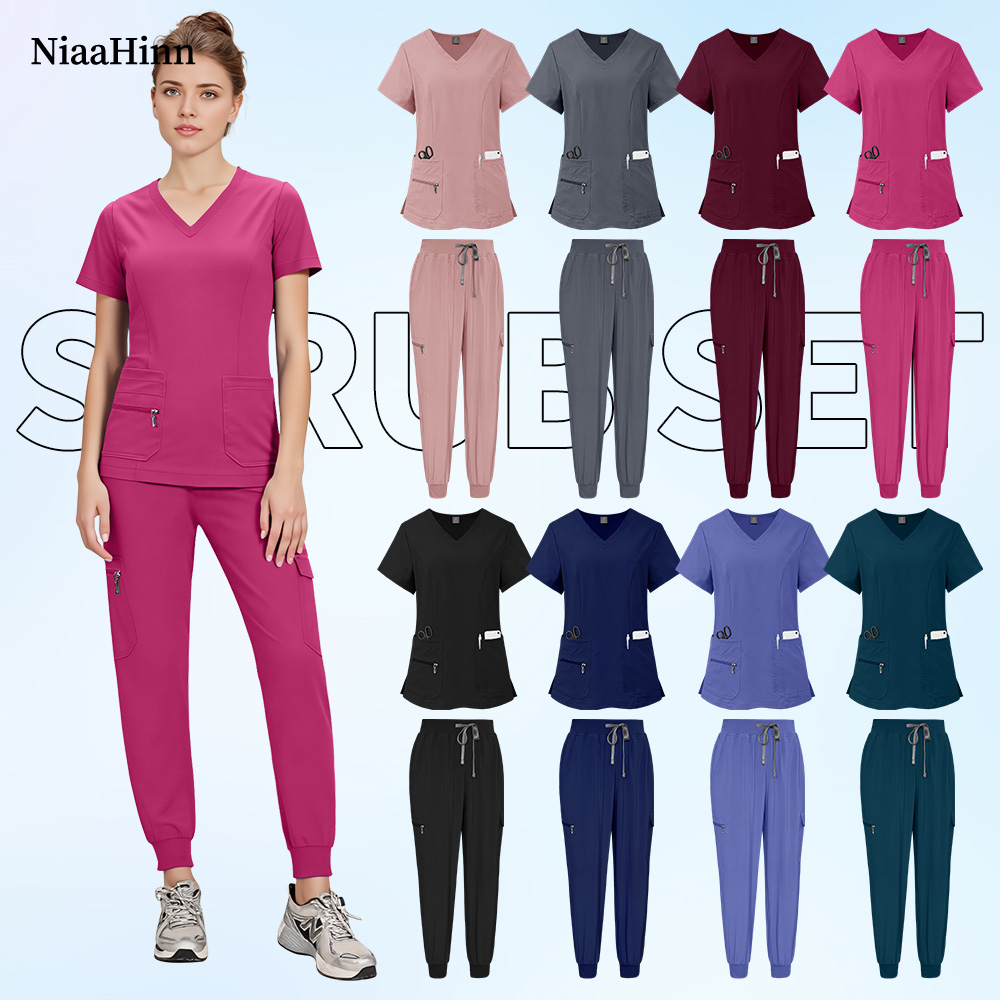 Niaahinn 医療制服男性女性看護作業服ドクター衣装ナーススクラブセット歯科医作業服臨床トップスパンツ