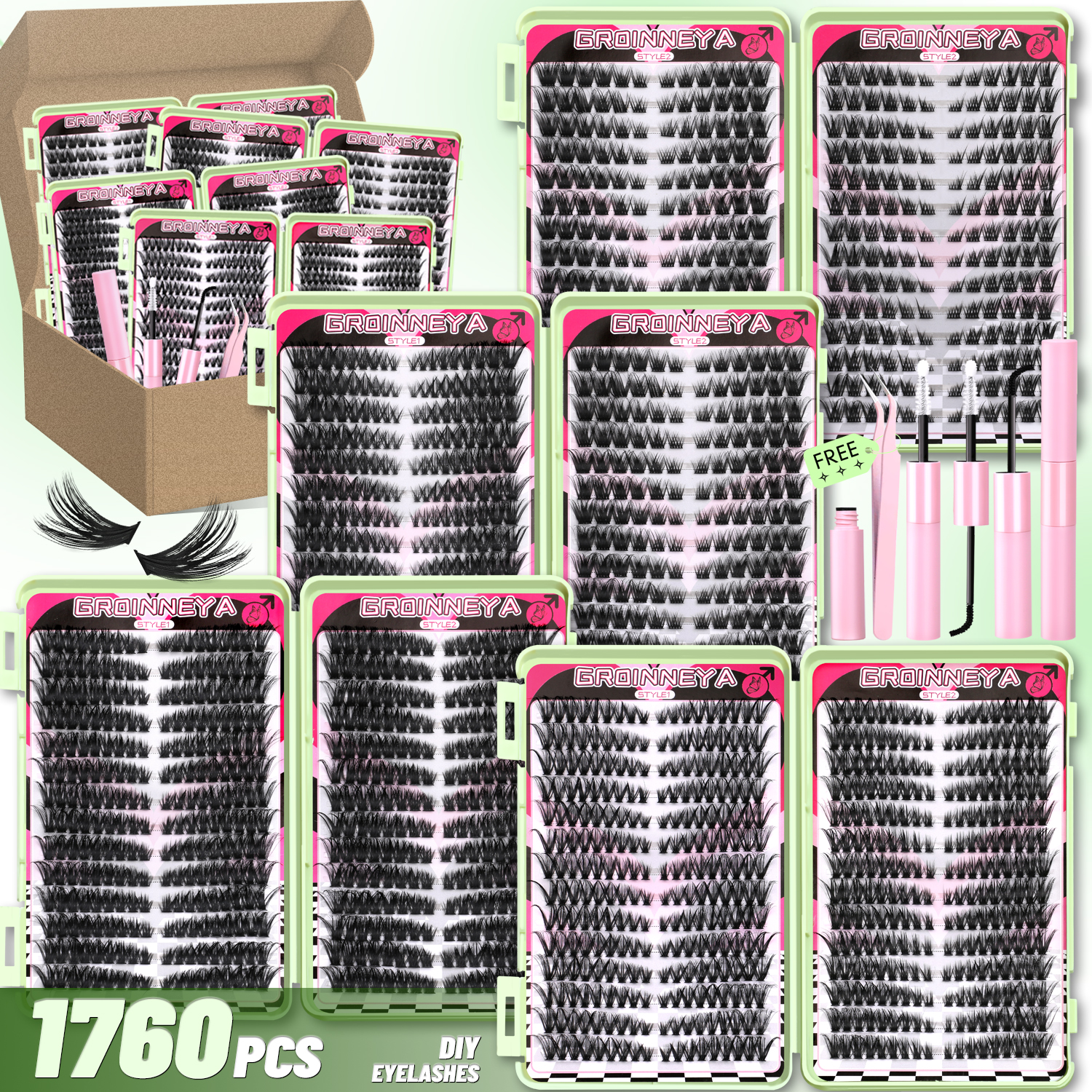 VELTRINAY まつげクラスターキット猫まつげ 1760 個バルクパックボンド付き