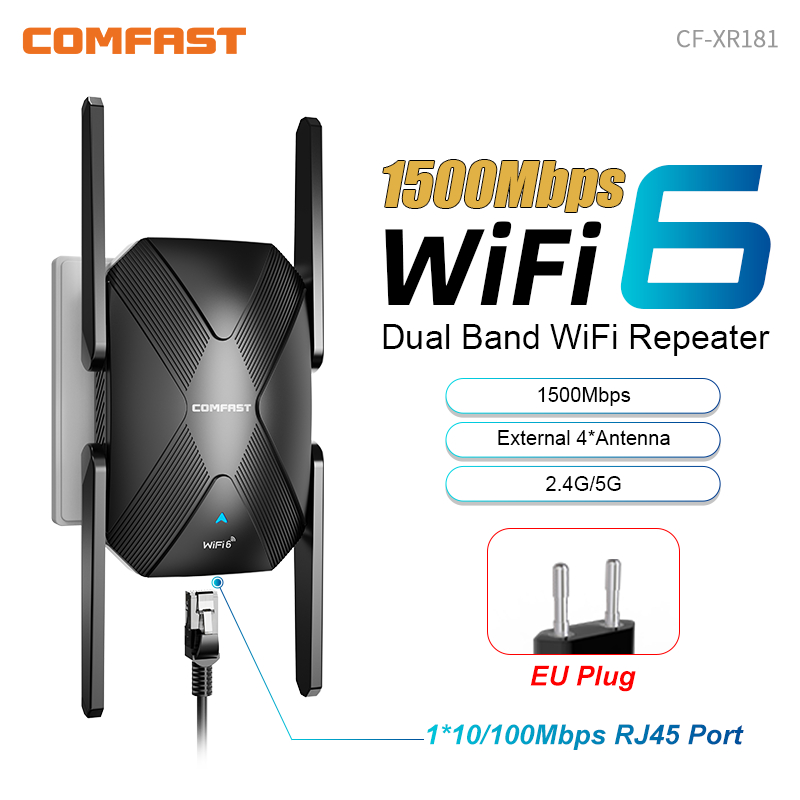 Comfast 1800Mbps WiFi6 リピーター デュアルバンド WIFI エクステンダー 100M RJ45 ポート ホームルーター 2.4G