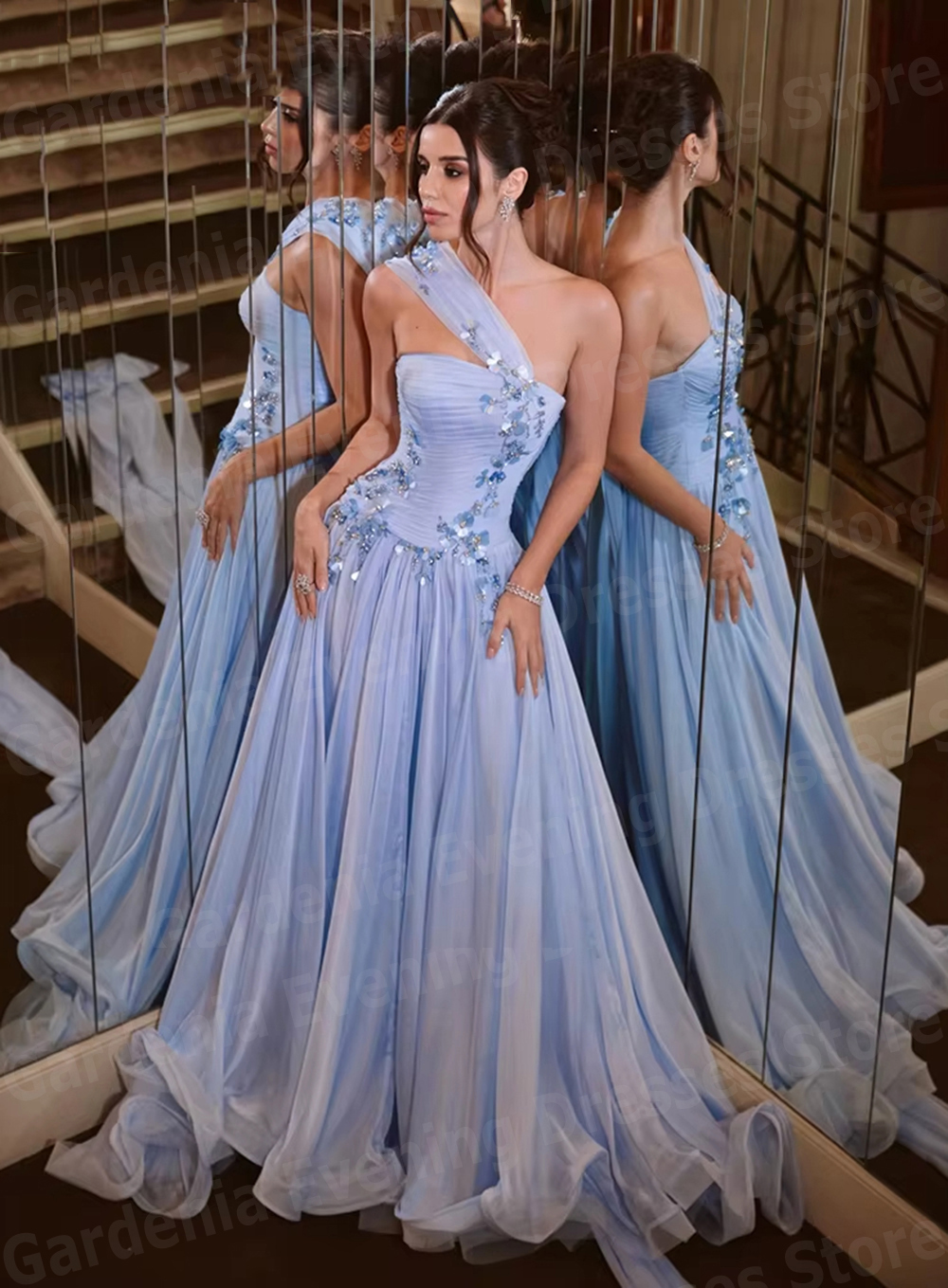 魅力的な A ラインの女性のイブニングドレスワンショルダーノースリーブ花ウエディングドレス Vestidos パラ Mujer カスタマイズされたローブ · ド · ソワレ