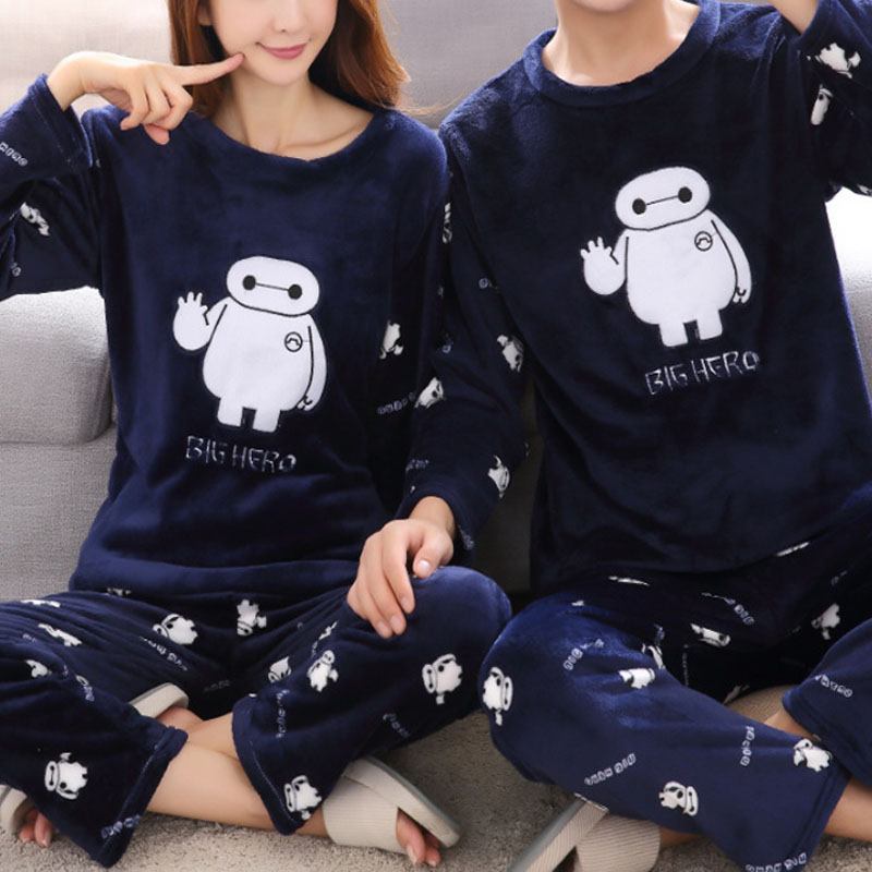 2 ピース/セット秋と冬のサンゴフリースカップルパジャマ女性の肥厚パッド入り暖かいフェイスクロス男性のホームウェア服トップパンツ