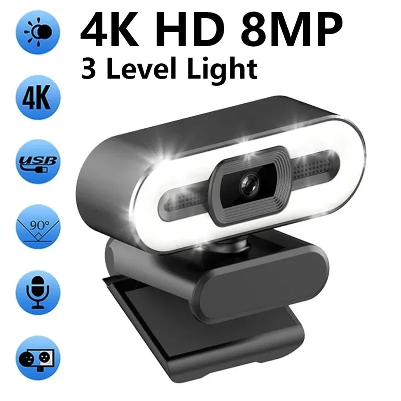 ポータブル フルHD 1080P 2K 4K ウェブカメラ PC ノートパソコン オートフォーカス ウェブカメラ ライブストリーミング マイク付き ライブ放送 ライト付き