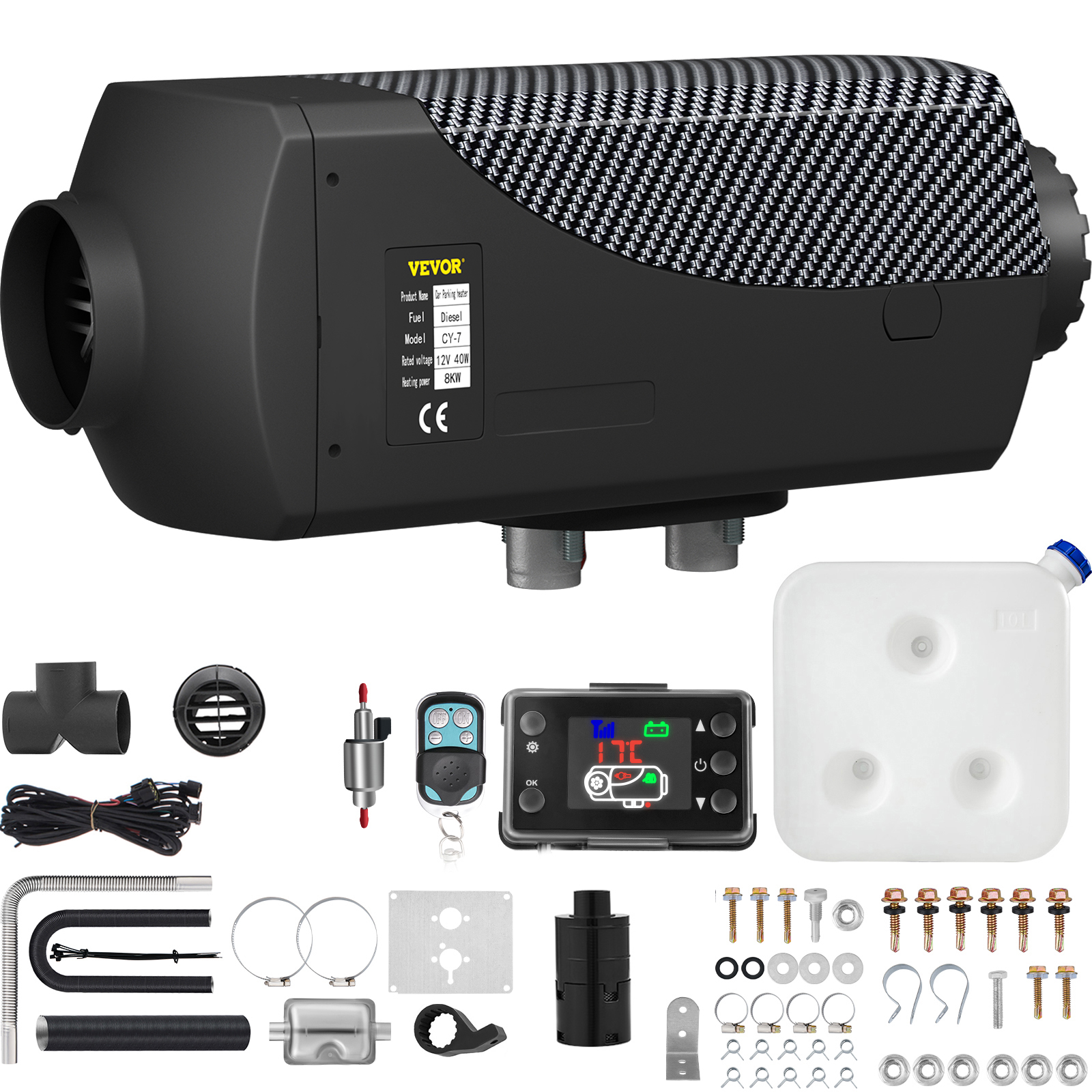 SucceBuy 8KW ディーゼルエアヒーターマフラー ディーゼルヒーター 12V リモートコントロール ディーゼルパーキングヒーター LCD スイッチ付き 車 トラック ボート用