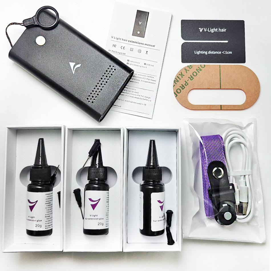 高度な V ライト ヘア エクステンション キット ハイテク UV マシンと接着剤を使用したテープイン エクステンション、高品質のサロンで使用できるシームレス ヘア