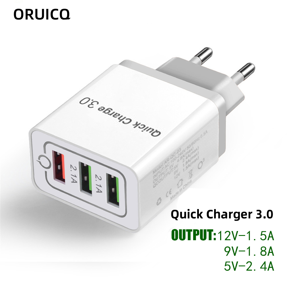高速 3 USB 充電器クイックチャージ 3.0 高速 USB 壁充電器ポータブルモバイル充電器 QC 3.0 アダプタ Xiaomi iPhone X EU US プラグ用