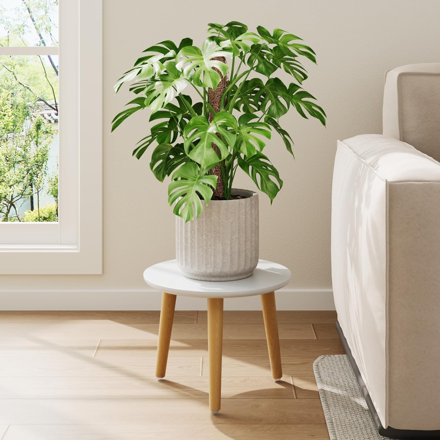 植物スタンド 屋内小型木製植物テーブル 大型植物用 背の高い植物ホルダー リビングルーム 寝室 バルコニー用 ホワイト