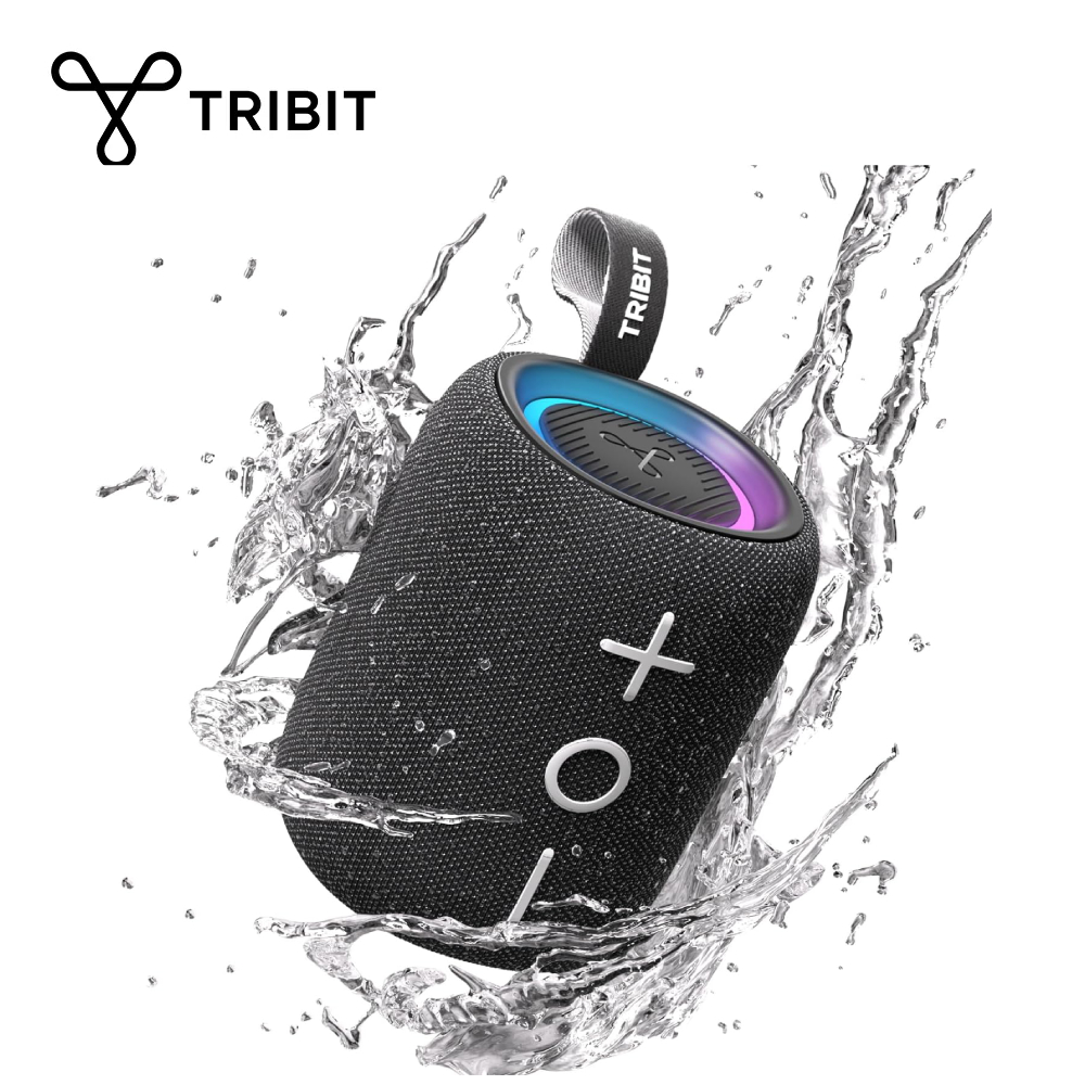 TRIBIT StormBox ミニ Bluetooth スピーカー、12W 360° サウンド XBass、LED、12 時間再生時間、IPX7 防水ハイキング屋外用