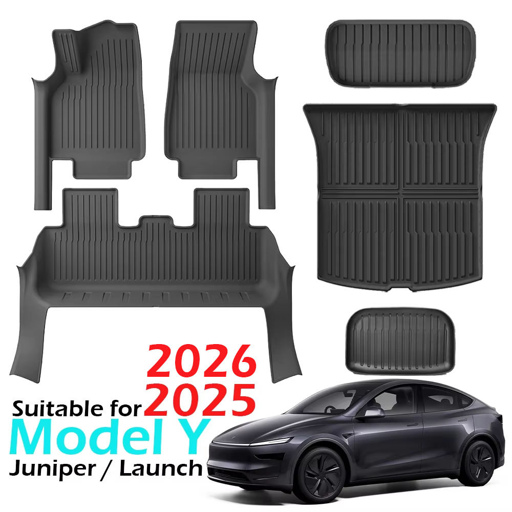 ドア敷居保護ストリップ付きフロアマット テスラ モデル Y ジュニパー 2025 2026 全天候型フロアカーゴライナー トランク背もたれパッド