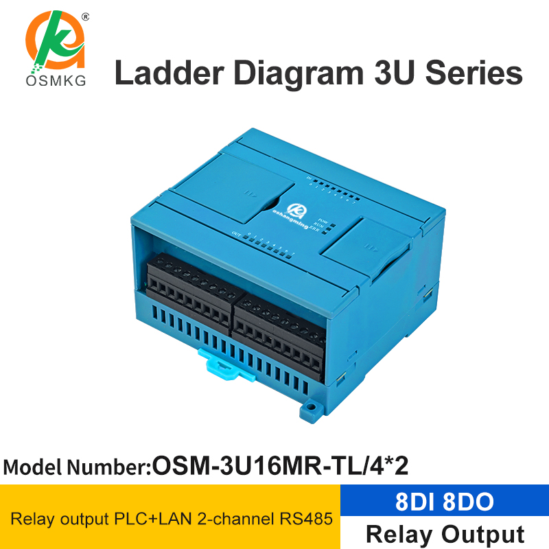 Oshangming 8 入力 8 リレー出力 PLC RS485 Lan Modbus Rtu /TCP ラダー図 PLC コントローラー