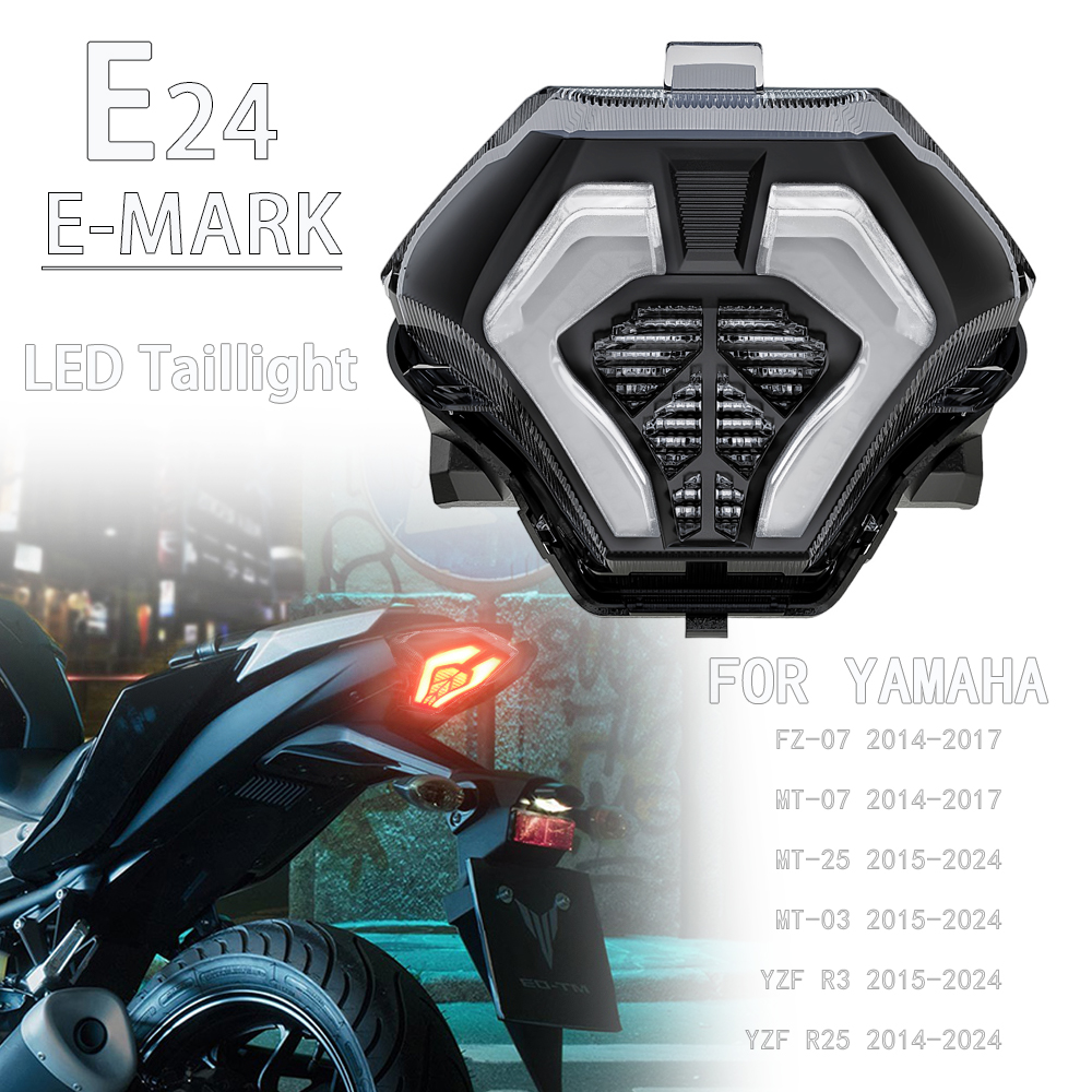 E24 LED テールライトヤマハ MT-07 MT 07 MT-03 MT03 MT-25 FZ-07 YZF R3 R25 オートバイリアテールブレーキライトランプ/インジケーター