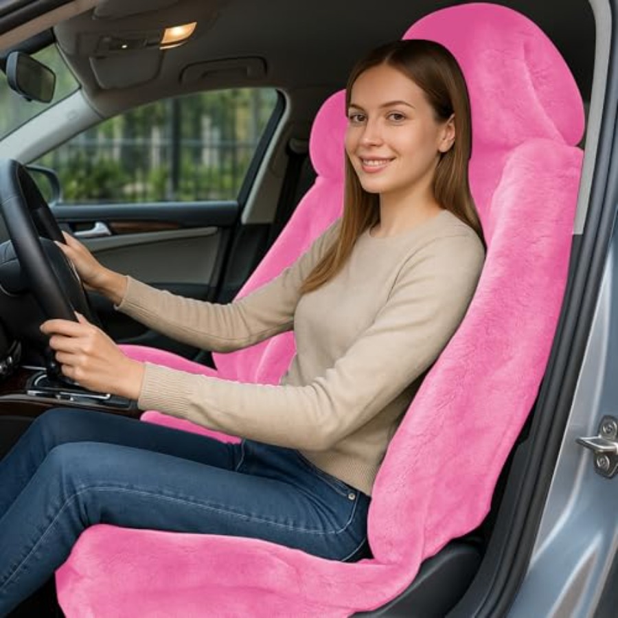 1 個、冬用豪華なファジーファーシートプロテクター、ユニバーサルソフトフェイクシープスキンカーシートクッション、女性、女の子用インテリアアクセス