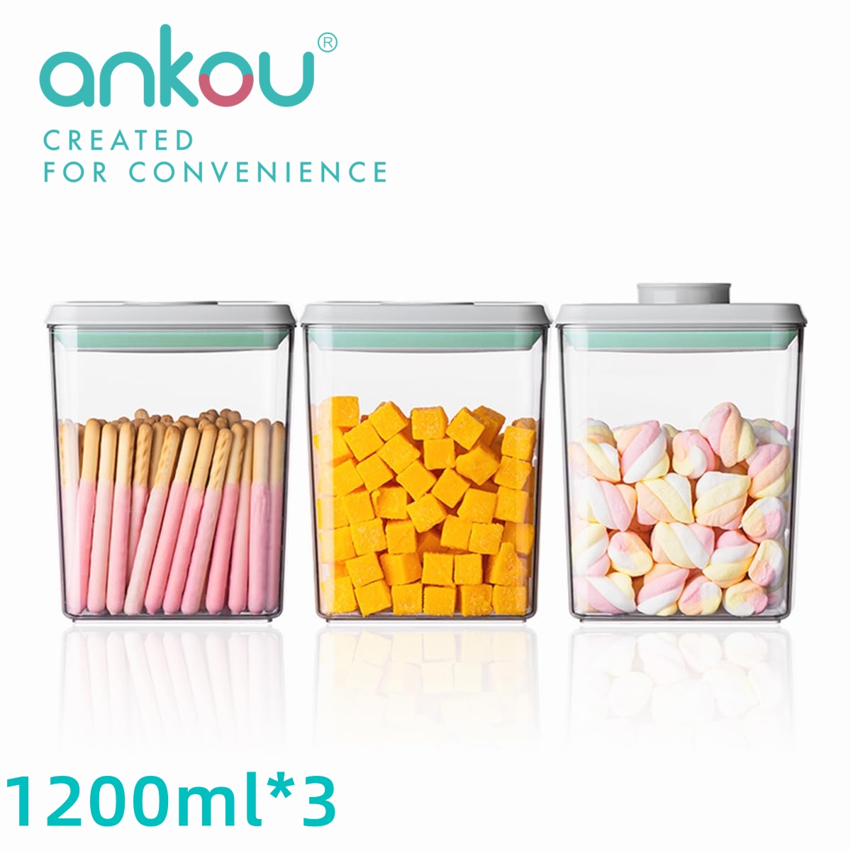 Ankou 3 個 1.2L ポップ気密食品保存容器 ワンクリック BPA フリー 積み重ね可能 キッチン パントリー オーガナイザー スナック キャンディー ソルト用