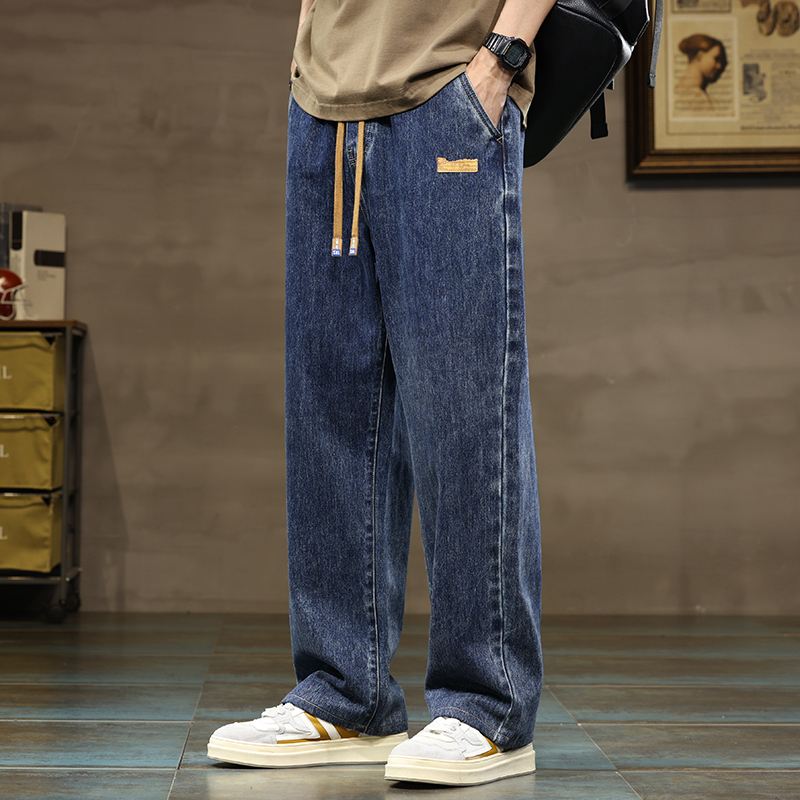男性ストレートレッグブルーグレールーズ Y2K 巾着ジーンズストリートカジュアルワイドデニムパンツ男性だぶだぶのスタイリッシュな原宿ズボン