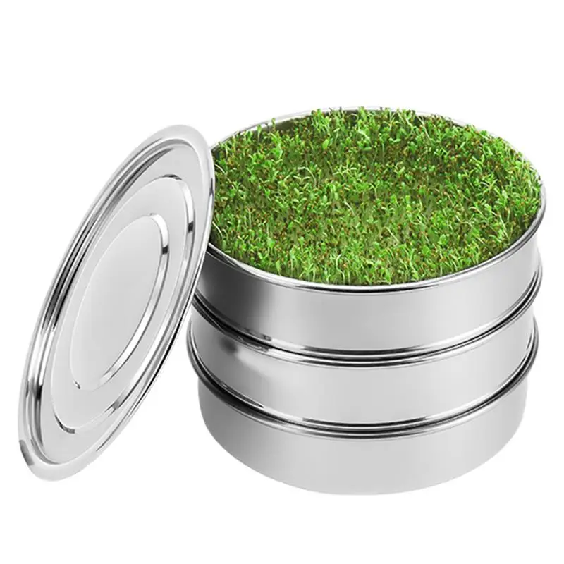ステンレス鋼スプラウトグロワーキット 7.8 インチスタッカブル 3 層発芽トレイラウンド発芽グロワー Microgreens プロパゲーター
