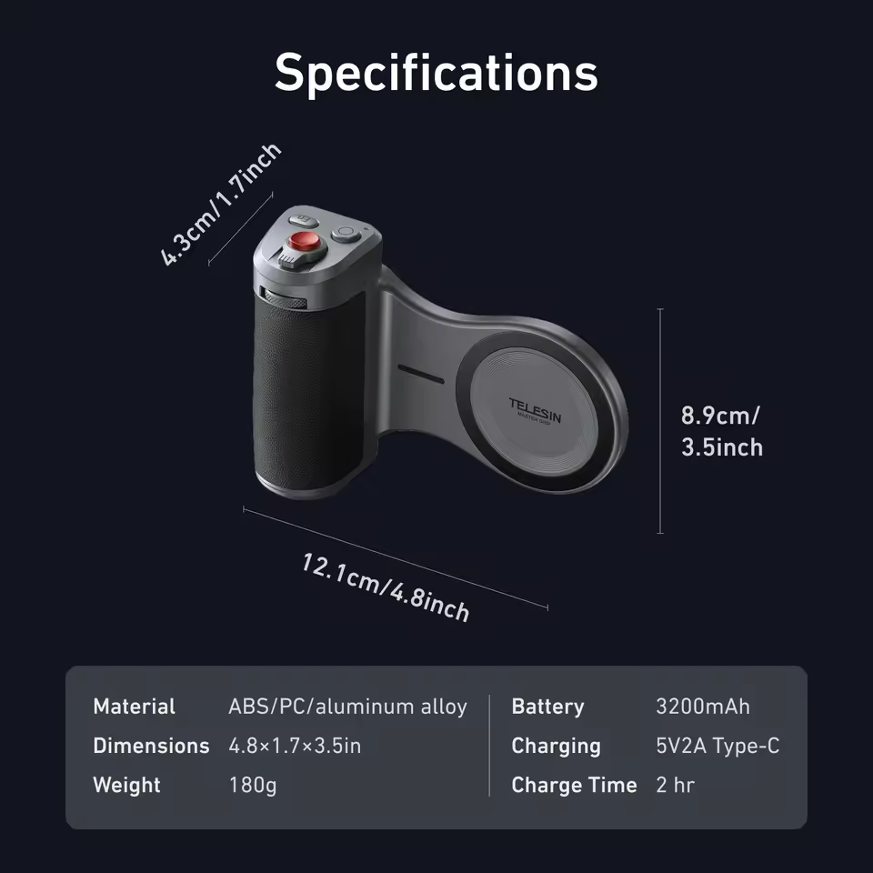 TELESIN マスターグリップキット IPhone 17 Pro/Max 用磁気電話カメラグリップ 3200mAh バッテリーワイヤレス充電付き