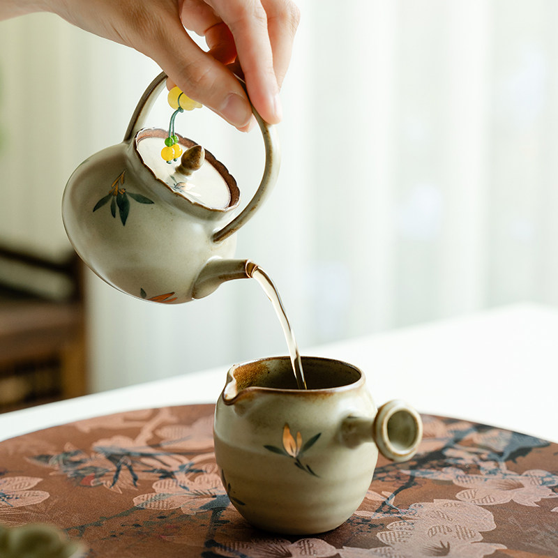 アンティークゴールド塗装セラミックビームポット手描き胡蝶蘭ティーポット小容量お茶作り家庭用セラミックティーセット