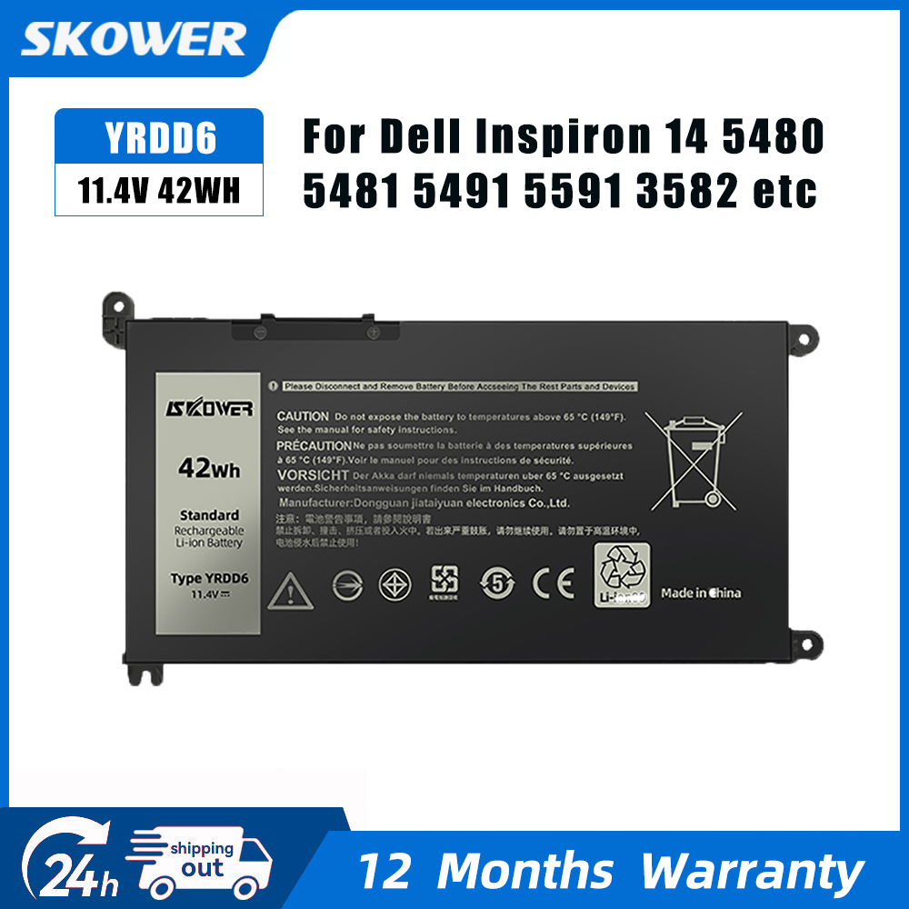 SKOWER YRDD6 11.4V 42Wh ノートパソコンのバッテリー Dell Inspiron 14 5480 5482 5481 5485 5491 5591 5593 3583 3582 3493 3593 5584 5493