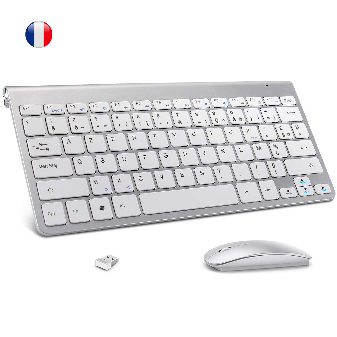 ワイヤレス AZERTY フランス語キーボードマウスウルトラスリムマルチメディアキーボードマウスコンボ低ノイズラップトップデスクトップ Windows 7 10 11