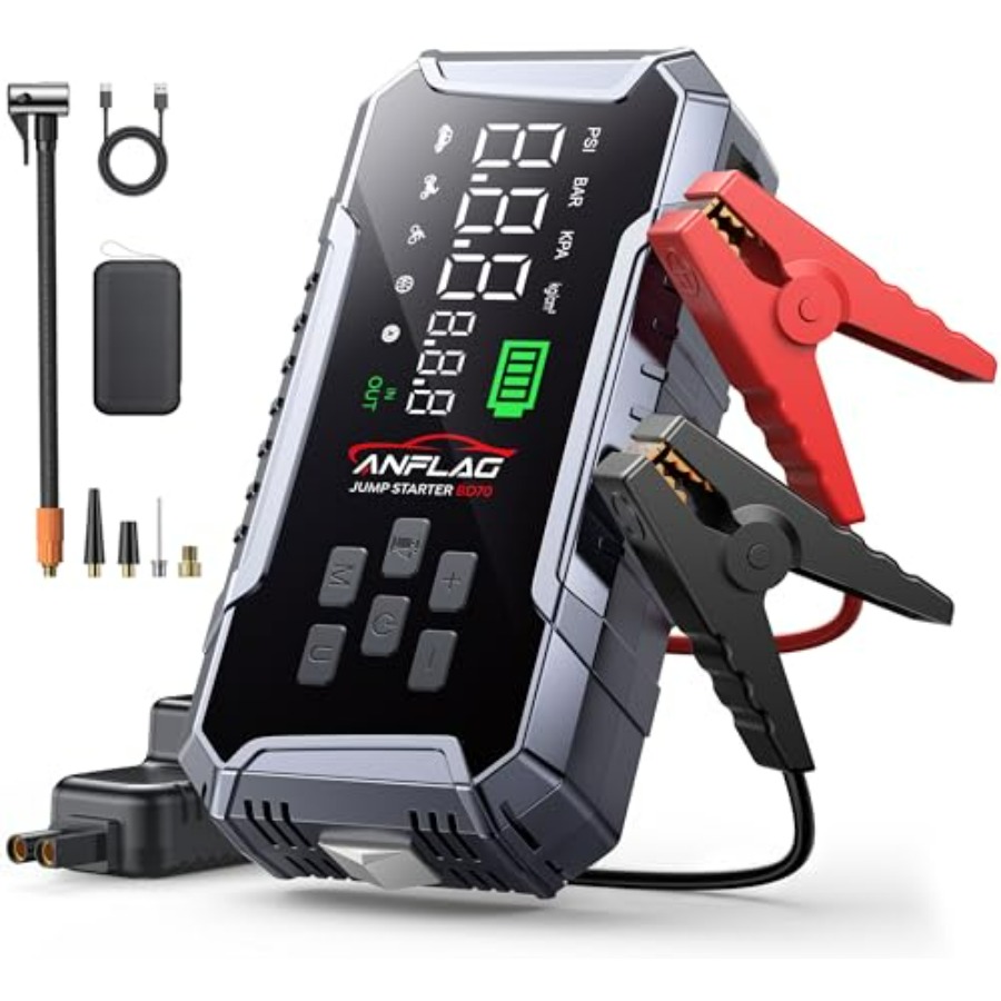 ポータブル 12V 車のジャンプスターターエアコンプレッサー 160PSI 7000A 26800mAh パワーバンク LED ライト安全ハンマーコードレスタイヤ Infla