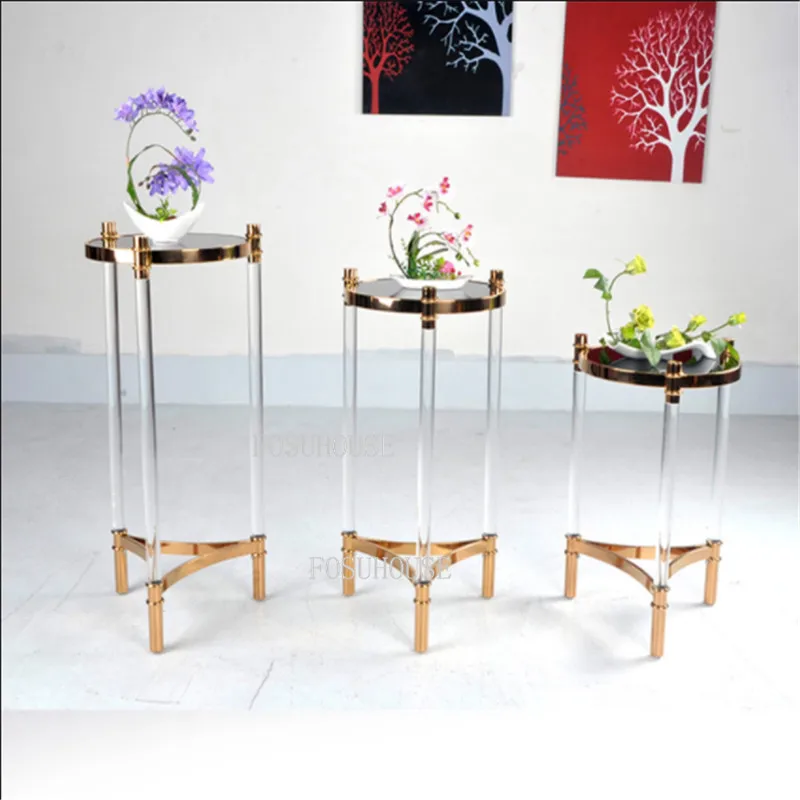 透明アクリルリビングルーム植木鉢スタンド屋内バルコニーホテル床植物棚ステンレス鋼カフェオフィスフラワーラック