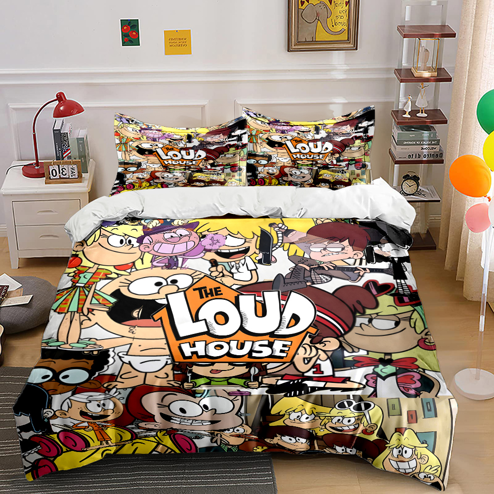 漫画 L-L0ud ハウス布団カバーセット 3D プリントデザイン ソフトポリエステル寝具セット オールシーズン快適 洗濯機で洗えます