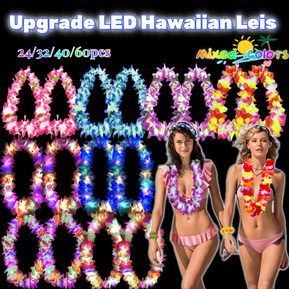 24/32/40/60 個アップグレード LED ハワイアン レイ ライトアップ ウェディング グロー ネックレス レイ ハワイアン パーティー レイ ビーチ パーティーのテーマ用品