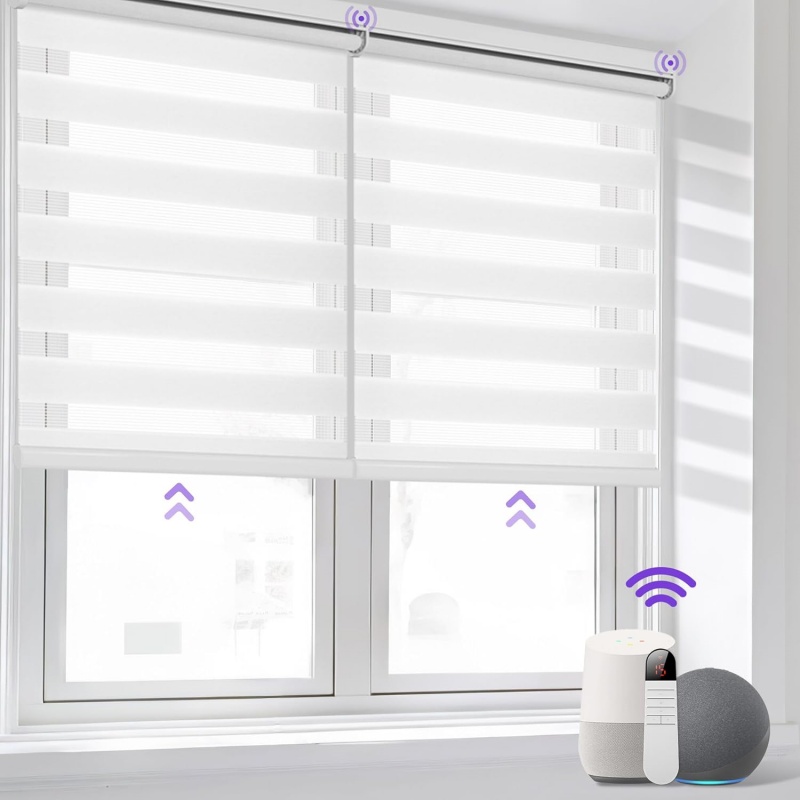 モダンなデザイン 100% ポリエステル二層光フィルタリング Alexa Tuya Google Wifi リモコンスマートゼブラブラインド窓用