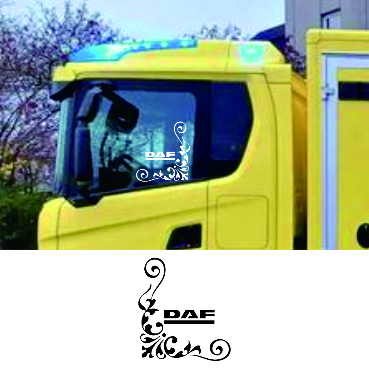 x2 DAF トラック トラック キャブ ウィンドウ ステッカー 書道コーナー ビニール グラフィック LOR31 用