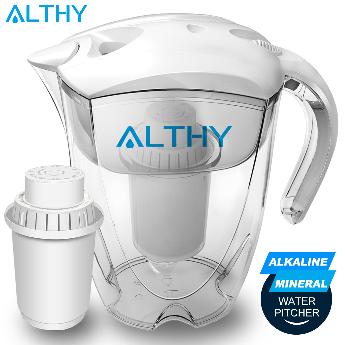 ALTHY 3.5L ミネラルアルカリ水ピッチャーフィルター - 400L 長寿命フィルター - アルカリ化剤浄化濾過システム pH -ORP