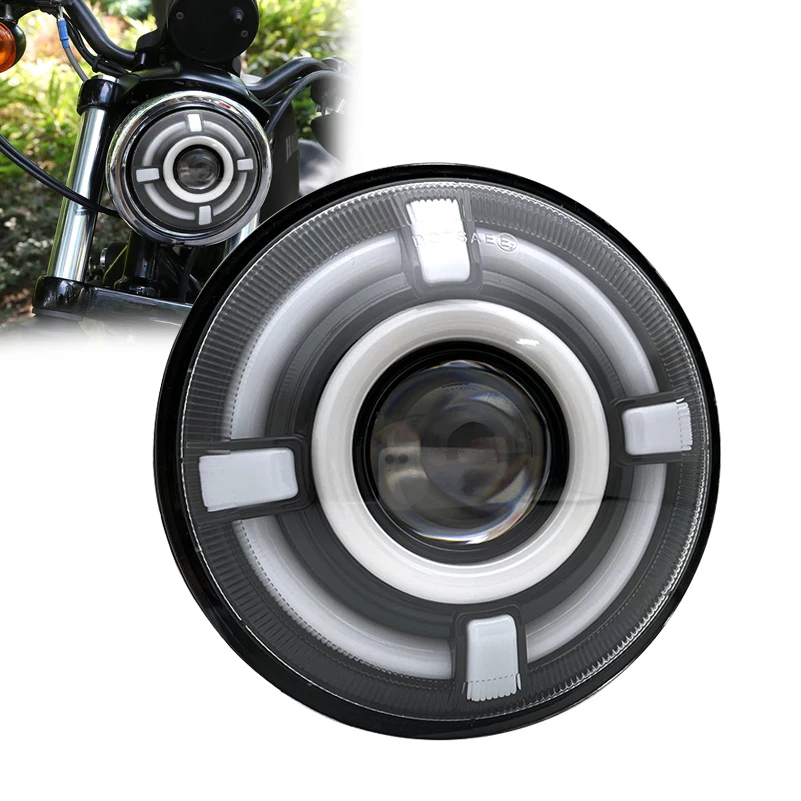 5.75 インチ オートバイ LED ヘッドライト Dyna Softail Sportster 883 XL883 FXCW 5 3/4 インチ LED Angel Eyes プロジェクター バイク ヘッドランプ用。