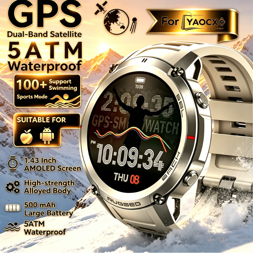 グローバル 6 衛星 GPS 測位 1.43 インチ HD AMOLED スクリーン 2026 男性屋外スマートウォッチ軍事グレード防水