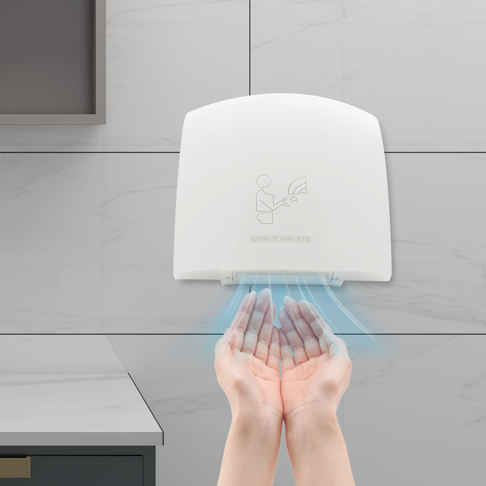 自動赤外線センサーハンドドライヤー 1200W 高速デュアル温度 ABS 安全保護付き業務用浴室乾燥機