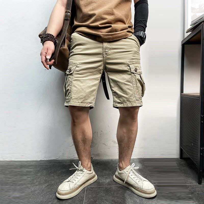 男性夏の新綿カーゴショーツメンズファッションカジュアルマルチポケットショーツパンツ弾性ウエスト通気性ジョガーショーツ男性