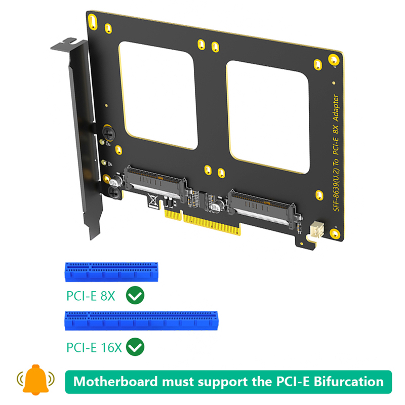デュアル U.2 SSD - PCIE 4.0 X8 アダプター U2 SFF-8639 - PCI Express 8X 拡張カード マザーボード PCIe 分岐 VROC ソフト RAID 用