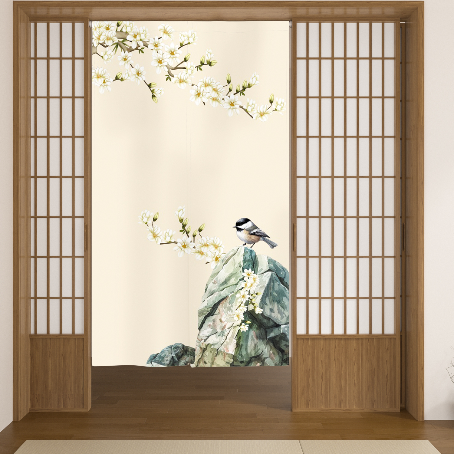 日本のドアカーテンインクウォッシュアート桜家の装飾プライバシーパーティションスクリーンレストランキッチン吊り下げハーフカーテン