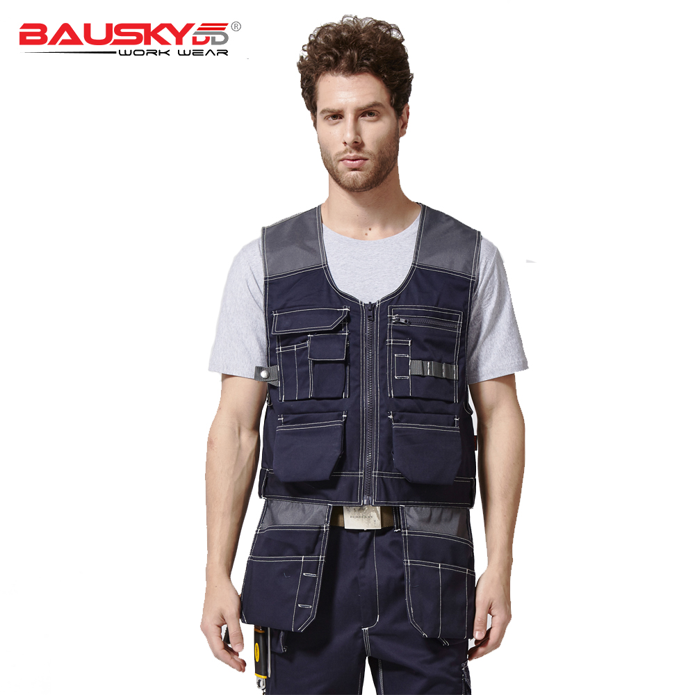 Bauskydd メンズ作業ベスト大工メカニックチョッキ作業服ダークブルー作業ベスト