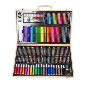 180点セット 木製ケース入り絵画用ペンセット 子供の日プレゼント 小学生向け水彩ペン・クレヨン・画材