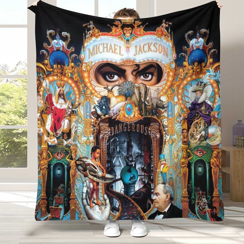 レトロマイケルジャクソンキングオブポップ MJ フランネルブランケット、ウルトラソフトで暖かいぬいぐるみスロー、自宅の寝室、ベッド、ソファカバー、ピクニックギフト用