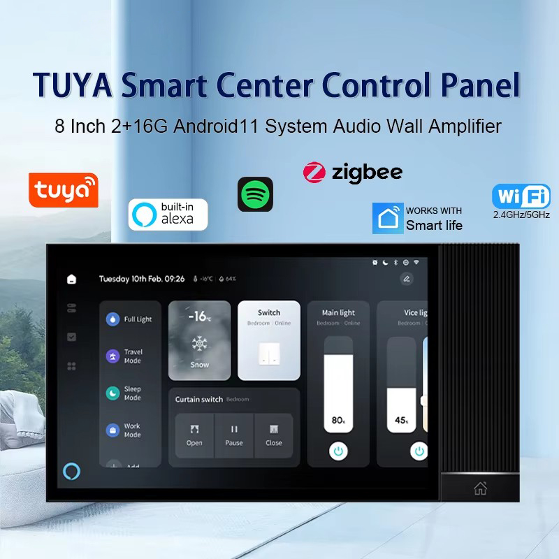 TUYA スマートホームコントロールパネルオーディオインウォールアンプ多機能 Bluetooth ZIGBEE ゲートウェイ Android11 サウンドシステム 5G IR Alexa