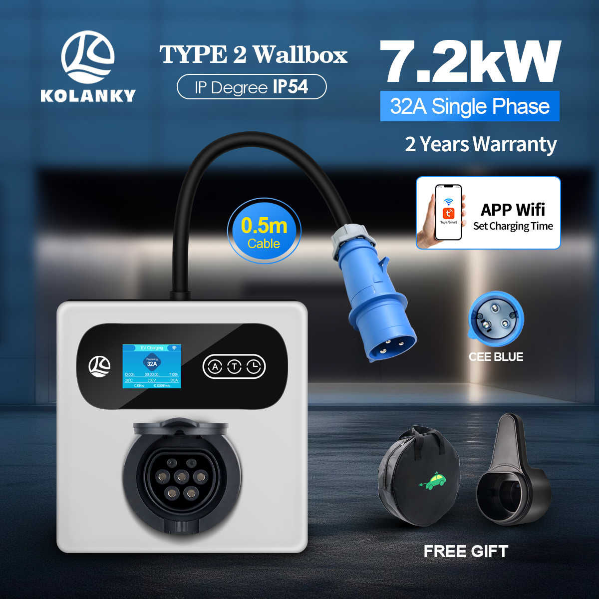 Kolanky 32A 22KW EV 充電器モバイルウォールボックス 16A 11kW CEE からタイプ 2 ソケットに Tuya アプリ経由で充電時間を設定電気自動車