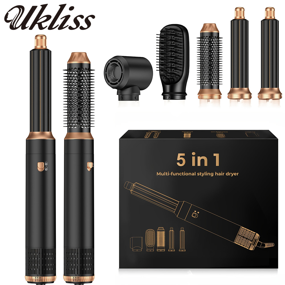 UKLISS 5 1 ヘアドライヤーブラシ電気熱風ストレートアイロンマルチヘアスタイリングブローコーム回転ヘアアイロンセット