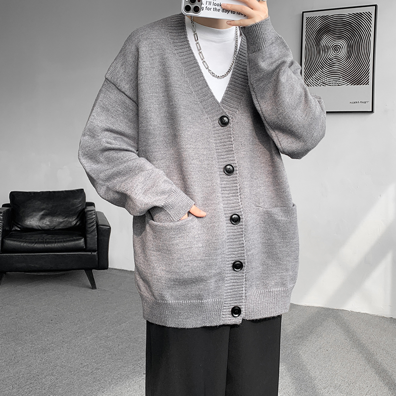 プラスサイズ 8XL-M 韓国スタイル V ネックカーディガン男性ポケットデザインシンプルなセーター秋の新人気男性カジュアルデイリーニットコート