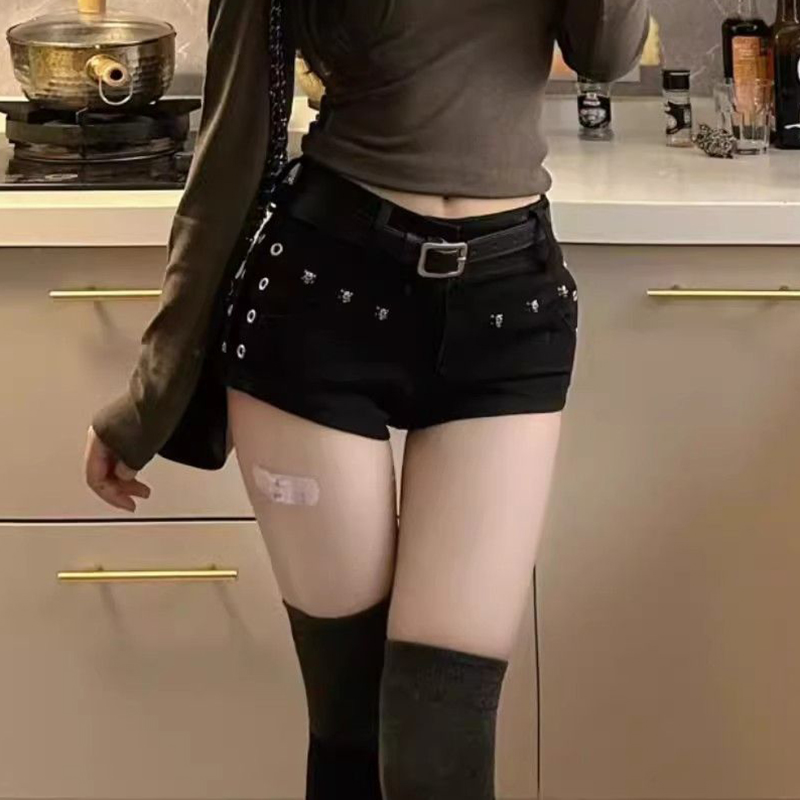 女性人気のセクシーなローウエスト Y2k ジーンズ女性ヴィンテージ韓国ファッションミニパンツガールズヴィンテージデザイナーゴシックブラックデニムショーツ