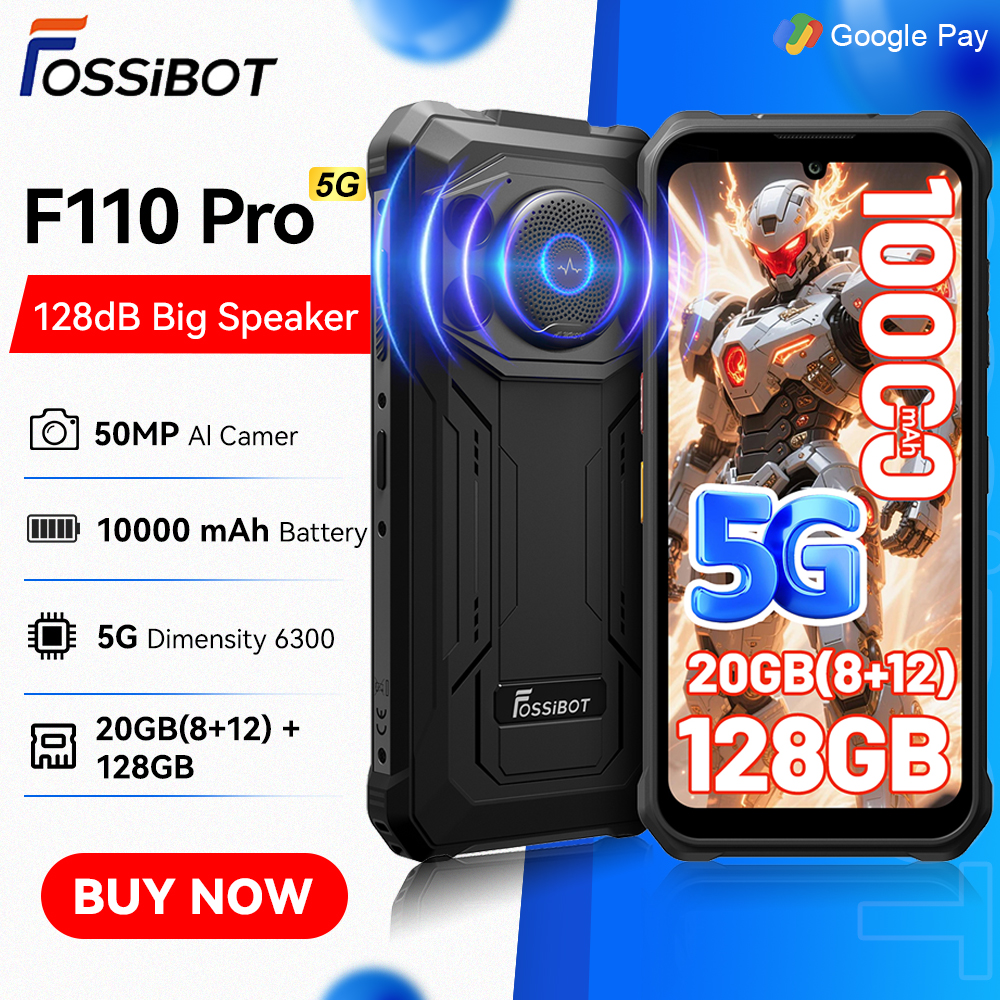 Fossibot Android 15 頑丈なスマートフォン 8GB RAM 128GB ROM 10000mAh 6.745" 50MP 128dB スピーカー NFC [F110 PRO-Phone]