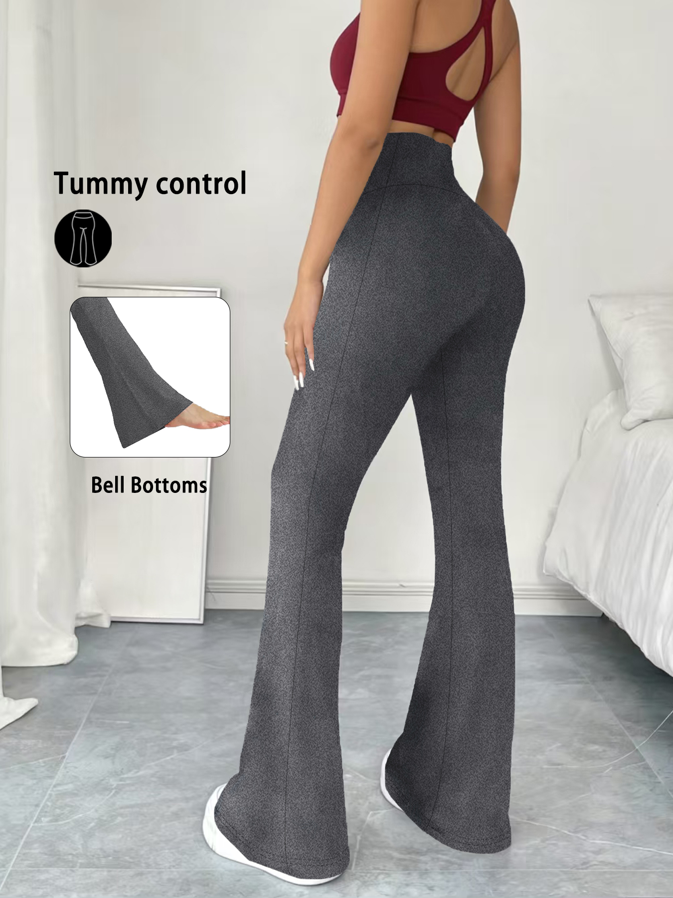 レディース スーパーソフト フレア パンツ ハイウエスト おなかコントロール ワークアウト ヨガ レギンス ベルボトム