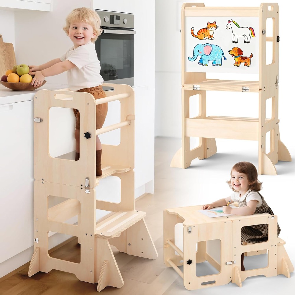 折りたたみ式キッチンステップスツール 幼児用 1-3歳 学習タワーヘルパー ホワイトボード付き キッズスタンディングスツール 男の子へのギフト