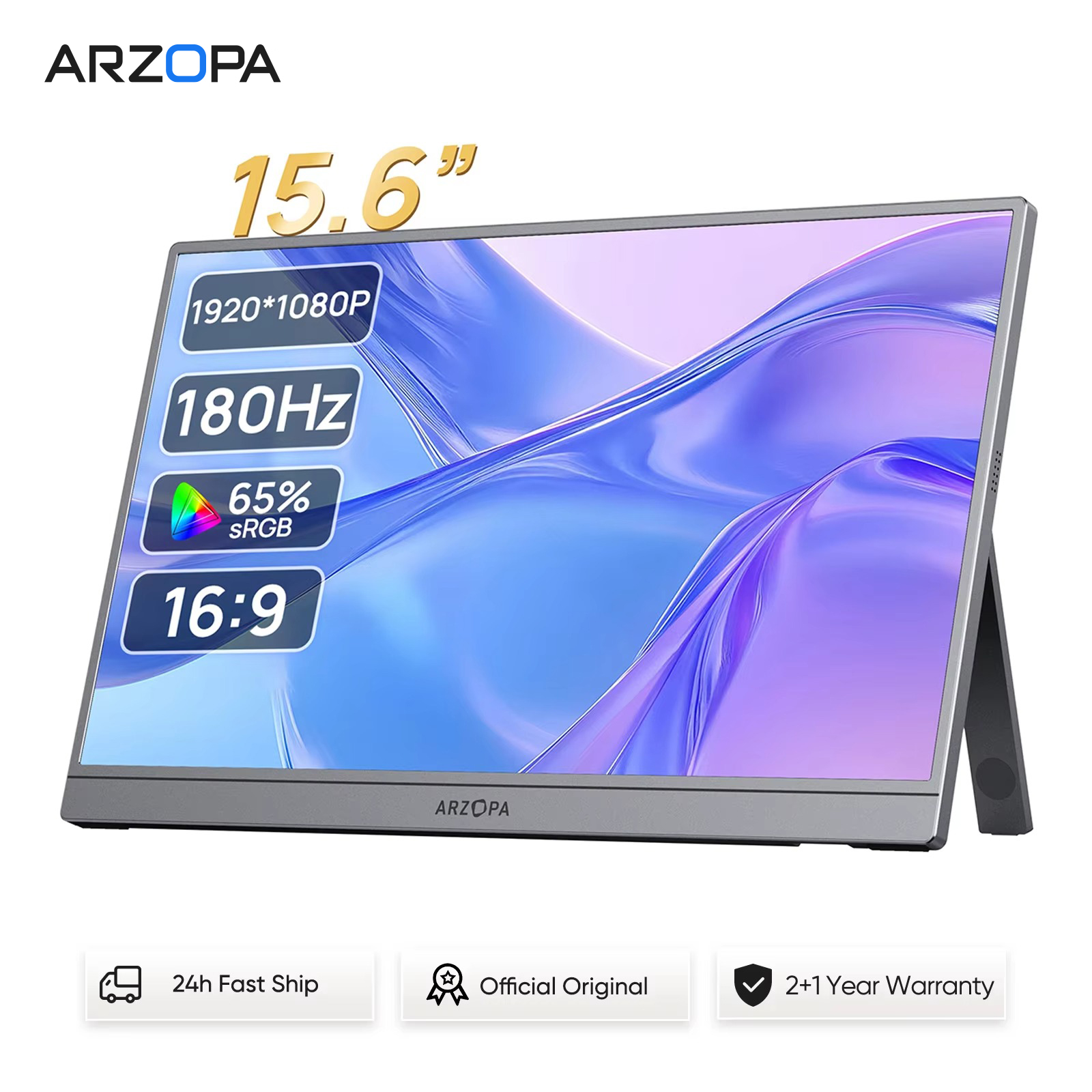 ARZOPA 15.6 インチ 1080P 100%sRGB グレー ポータブル ゲーム モニター HDR10 外部セカンド ディスプレイ スクリーン PC/MAC/電話/Xbox A1 グレー