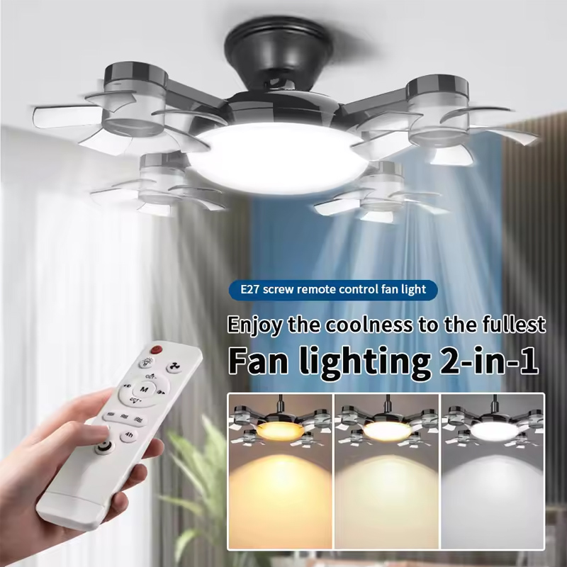2-in-1 60W ファンライト E27 ドローンデザインシーリングファンライト リモコン付き AC85-265V ファン照明電球 ホームレストラン用