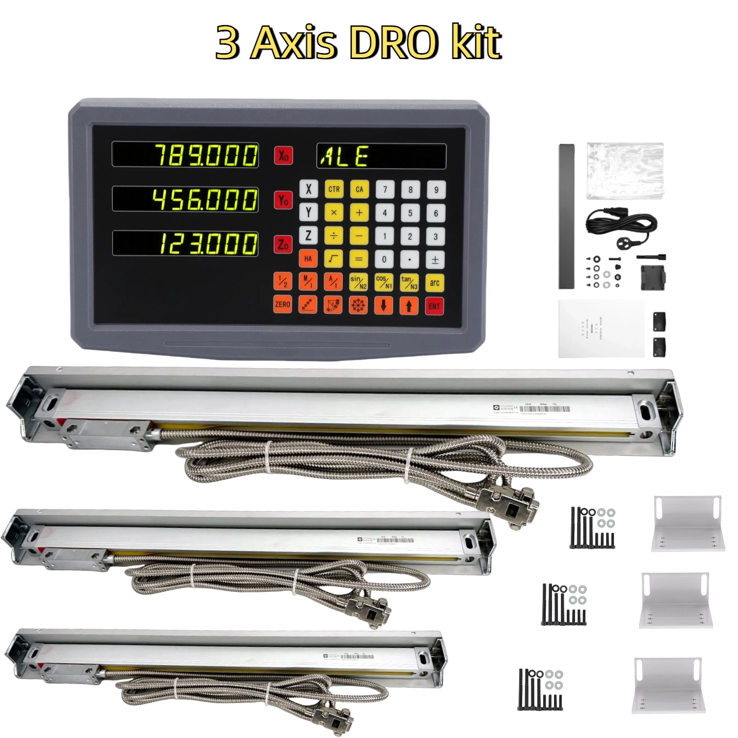 SDS2-3MS High Precision Instruments Lathe & Mill 3 Axis DRO Digital Readout With 3 PCS 5um（0.005mm） Linear Glass Scales