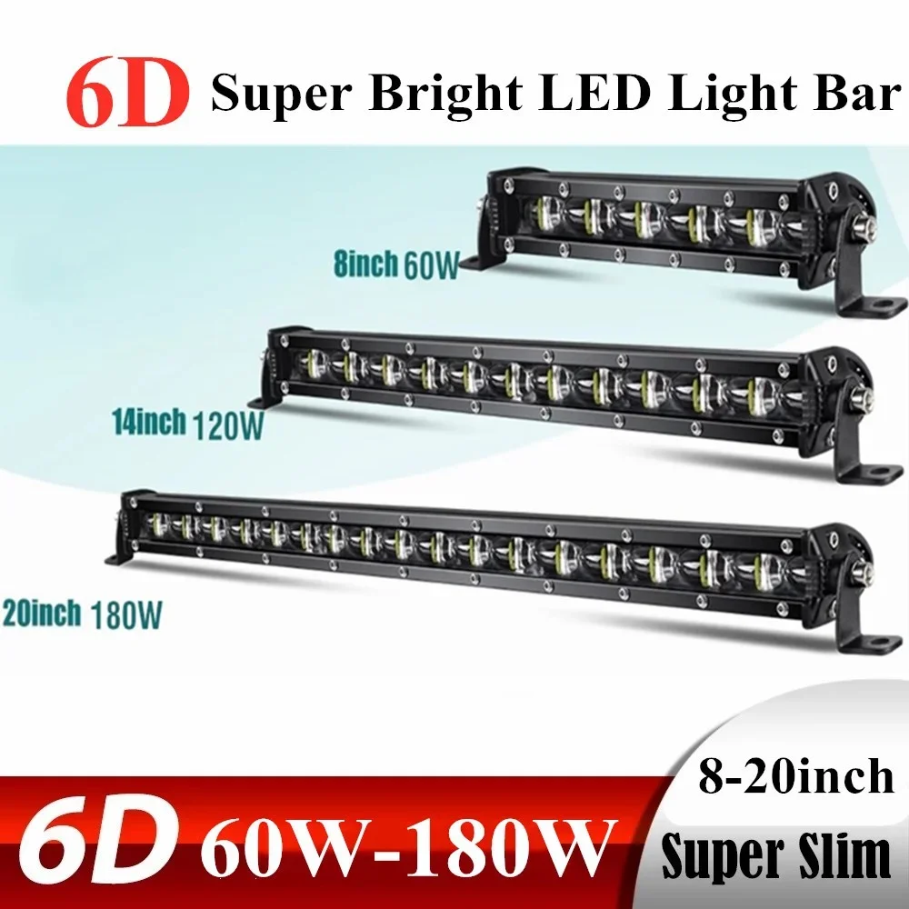 6D レンズスーパースリム Led ライトバー 60 ワット 120 ワット 180 ワット車のトラクター Suv トラックボート 4WD 4 × 4 オフロード ATV Led ワークライト駆動ランプ